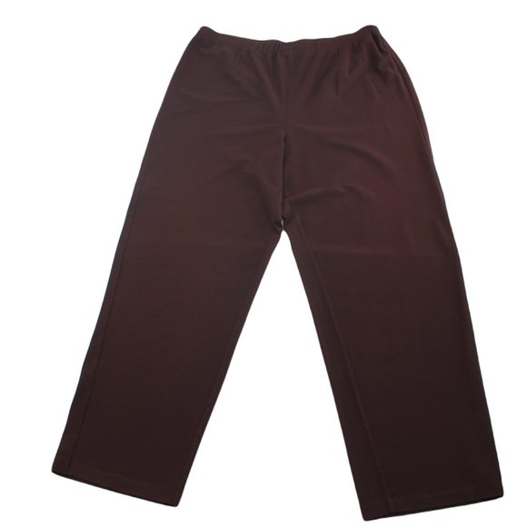 Eileen Fisher Brown Knit Stretch Pants Elastic Waist Straight Leg Mid-Hi Rise 1X - Picture 1 of 8